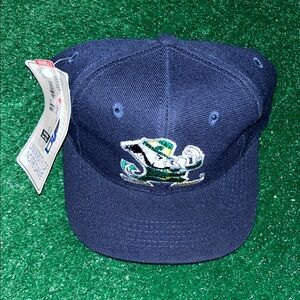 Vintage Wool Blend Notre Dame Fighting Irish Hat Snap Back Navy Blue Leprechaun